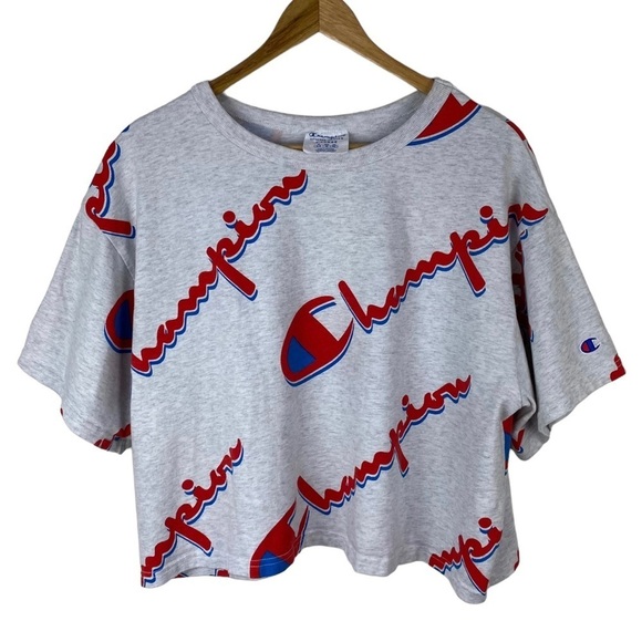 Champion Reverse Weave Tee T Shirt Gray w Red Spellout Logo Size XL Cropped - Picture 1 of 8